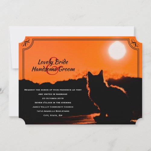 Orange Sunset Cat Wedding Invitation