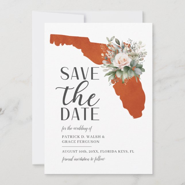 Orange Sunset Floral Florida Destination Wedding Save The Date (Front)