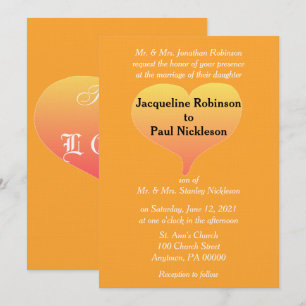Orange Sunset Heart Wedding  Invitation