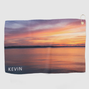Orange Sunset Landscape Photo With Custom Name Golf Towel