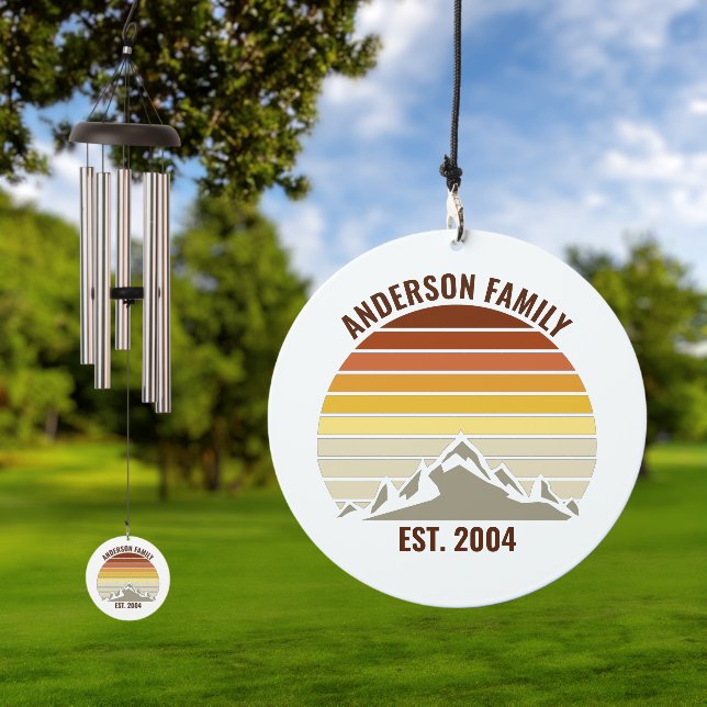 Orange Sunset Mountain Cabin Cute Personalized Wind Chime (Outdoor)