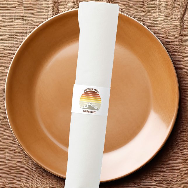 Orange Sunset Mountain Custom Family Reunion Party Napkin Bands (Creator Uploaded)