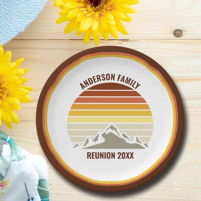 Orange Sunset Mountain Custom Family Reunion Party Paper Plates (Creator Uploaded)