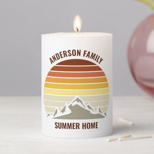 Orange Sunset Mountain Cute Customizable Pillar Candle