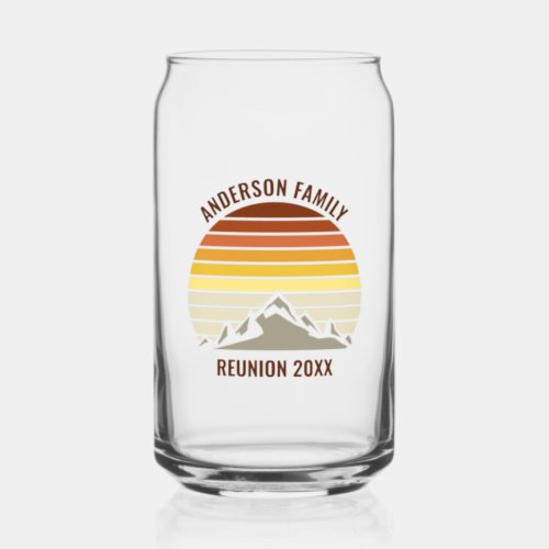 Orange Sunset Mountain Retro Family Reunion Party Can Glass