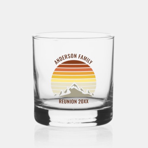 Orange Sunset Mountain Retro Family Reunion Party Whiskey Glass