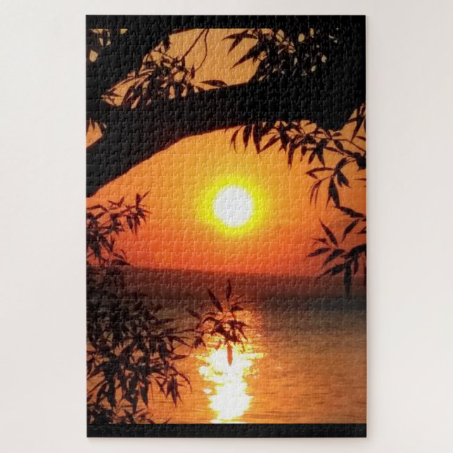 ORANGE SUNSET ON THE FINGER LAKES puzzle (Vertical)