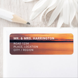 Orange Sunset Over Lake Water Evening Photo Label