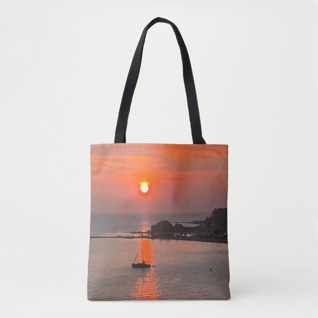 Orange Sunset over Seas Tote Bag (Front)