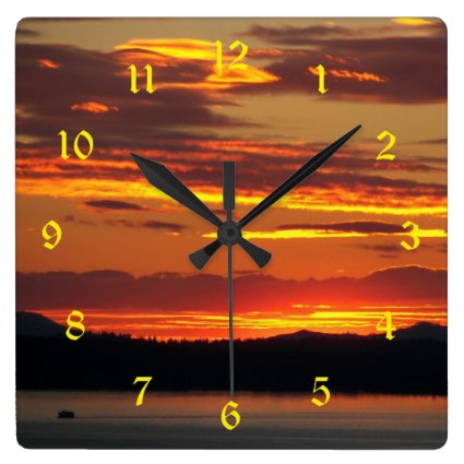 Orange Sunset Photo Square Wall Clock