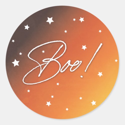 Orange Sunset Scattered Stars Boo Halloween Classic Round Sticker