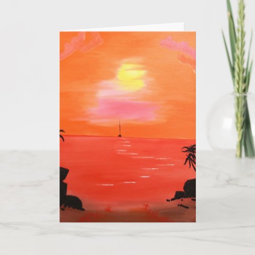 Orange Sunset Sky Painting Holiday Card