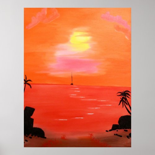 Orange Sunset Sky Painting Poster