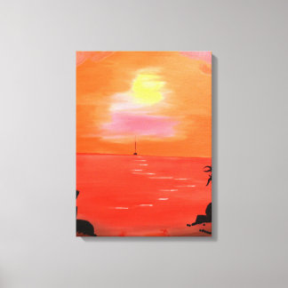 Orange Sunset Sky Painting Wrapped Canvas Print