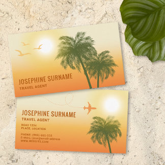 Orange Sunset Tropical Palm Trees Travel Agent Business Card
