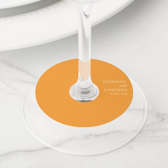 Orange Sunset Wedding Wine Glass Tag (Close Up)