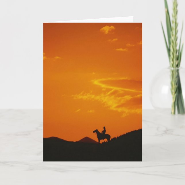 Orange Sunset with Cowboy Silhouette Card (Front)