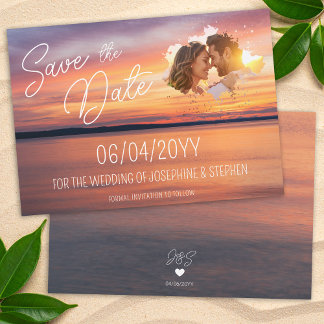 Orange Sunset With Custom Couple's Photo Wedding Save The Date