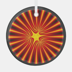 Orange Sunshine Starburst Fractal Mandala Glass Ornament