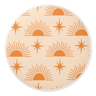 Orange Sunshine with Mid Century Starbursts Ceramic Knob