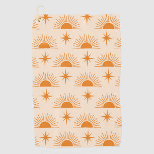 Orange Sunshine with Mid Century Starbursts Golf Towel