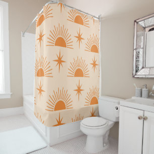 Orange Sunshine with Mid Century Starbursts Shower Curtain
