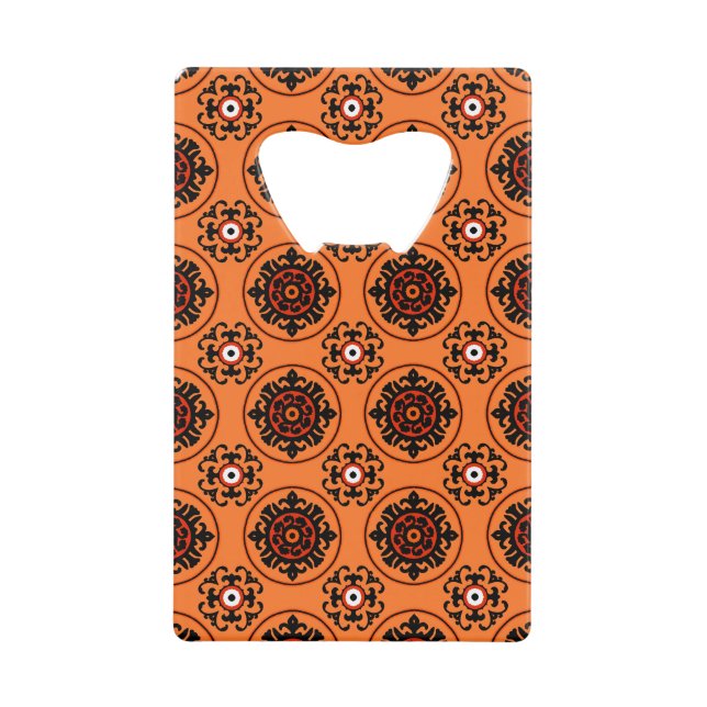Orange Suzani Pattern Credit Card Bottle Opener (Front)