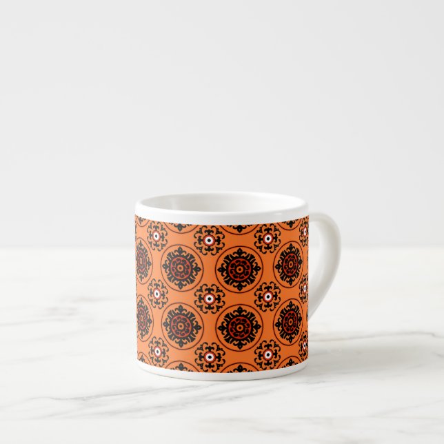 Orange Suzani Pattern Espresso Cup (Front Right)