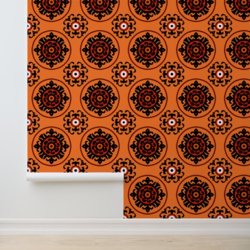 Orange Suzani Pattern Wallpaper