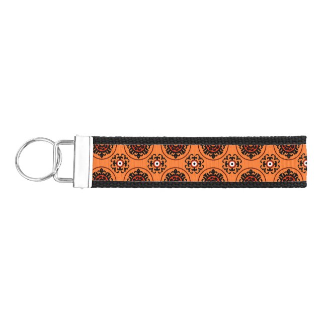 Orange Suzani Pattern Wrist Keychain (Keys on Left)