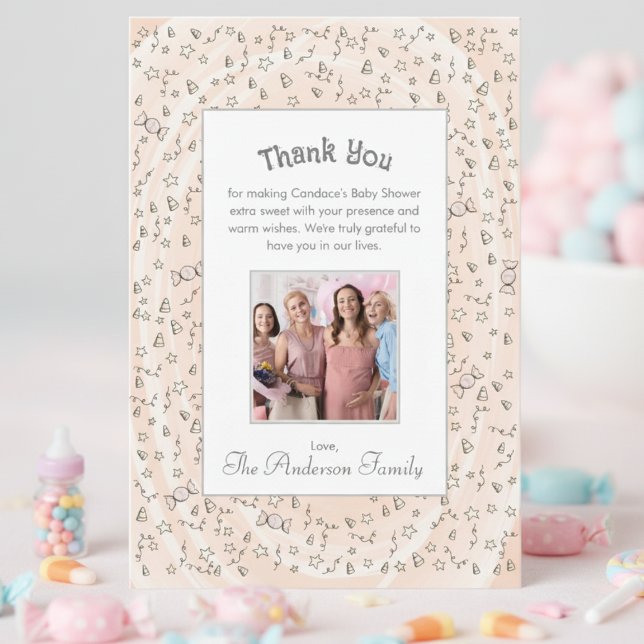 Orange Sweet Candy Fall Baby Shower Thank You Card (Gender Neutral Baby Shower Candy Thank You Card for Fall Baby Shower, Halloween or October Birthday.)
