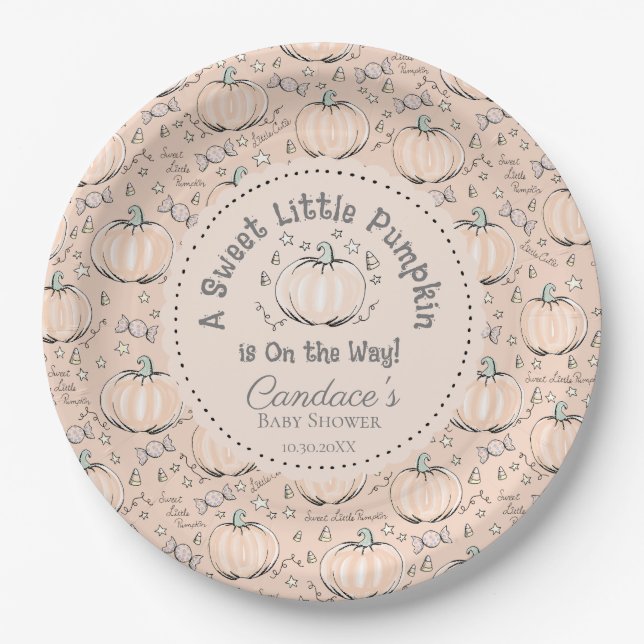 Orange Sweet Little Pumpkin Baby Shower Paper Plates (Front)