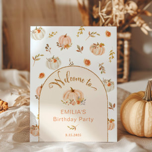 Orange Sweet little pumpkin birthday welcome Poster