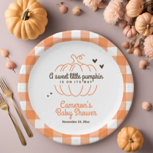 Orange Sweet Little Pumpkin Fall Baby Shower Paper Plates