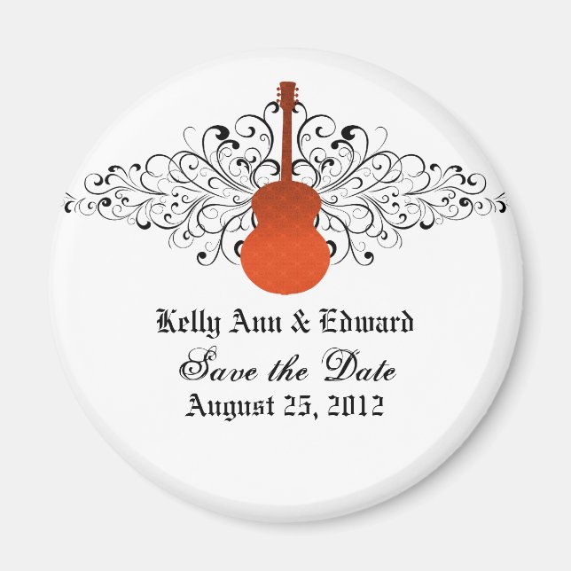 Orange Swirls Guitar Save the Date Magnet (Front)