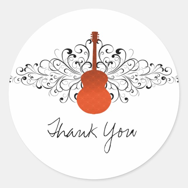 Orange Swirls Guitar Thank You Stickers (Front)