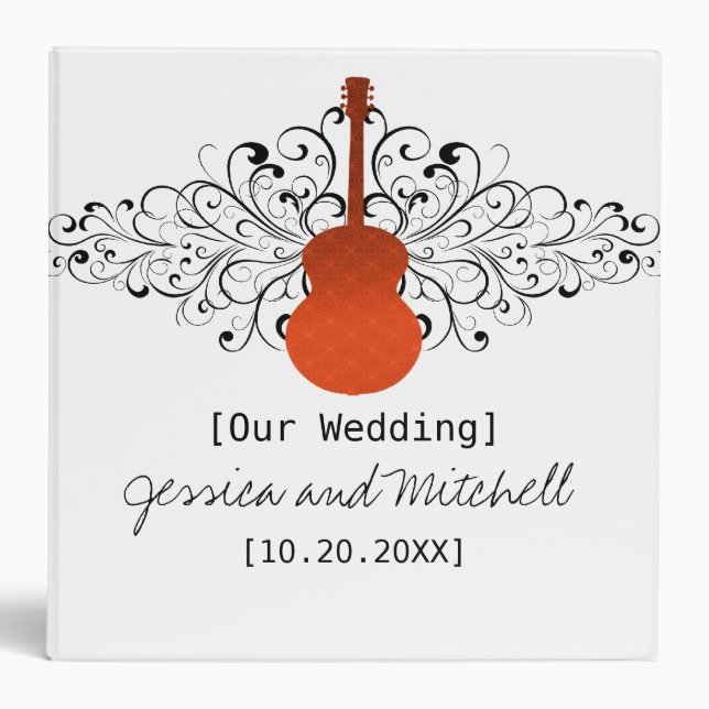 Orange Swirls Guitar Wedding Binder (Front)