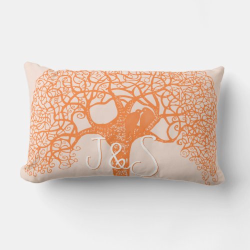 Orange Swirly Tree Love Bird Choose Color Pillow
