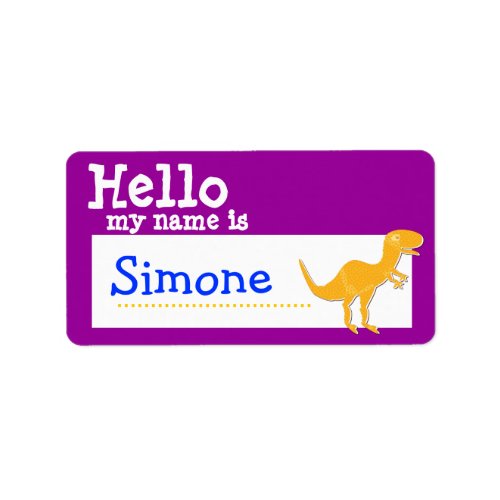 Orange T_Rex Hello My Name is Badge Purple Label