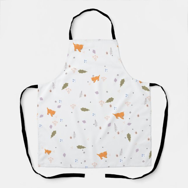 Orange Tabby and Leaves Pattern  Apron (Front)