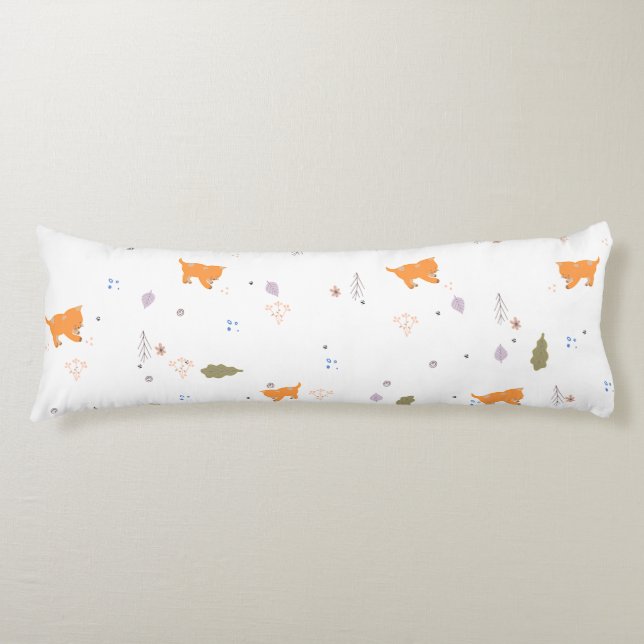 Orange Tabby and Leaves Pattern  Body Pillow (Front)