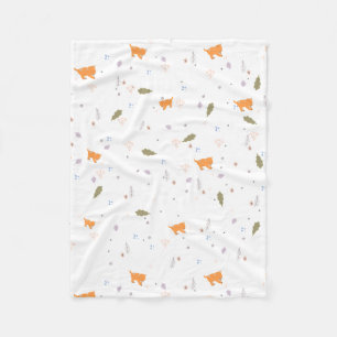 Orange Tabby and Leaves Pattern Fleece Blanket