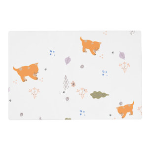 Orange Tabby and Leaves Pattern  Placemat