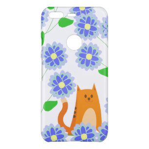 Orange Tabby Blue Floral iPhone Case