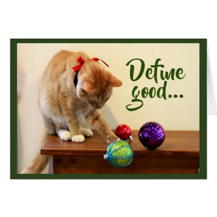 Orange Tabby Cat and Christmas Ornaments Card