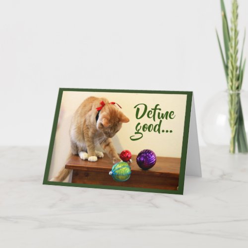 Orange Tabby Cat and Christmas Ornaments Holiday Card