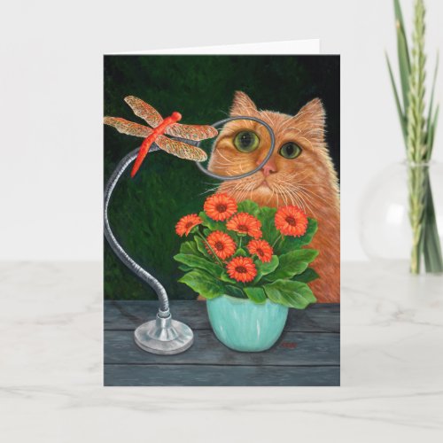 Orange Tabby Cat and Dragonfly Card