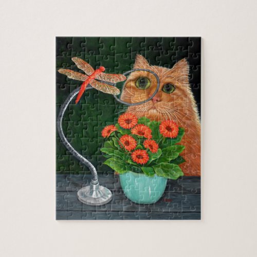 Orange Tabby Cat and Dragonfly Jigsaw Puzzle