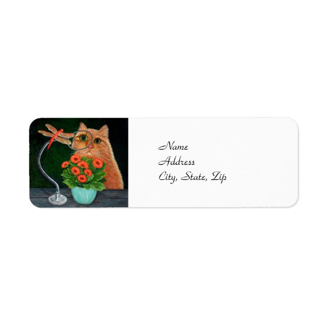 Orange Tabby Cat and Dragonfly Label (Front)