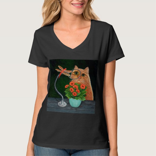 Orange Tabby Cat and Dragonfly T-Shirt (Front)